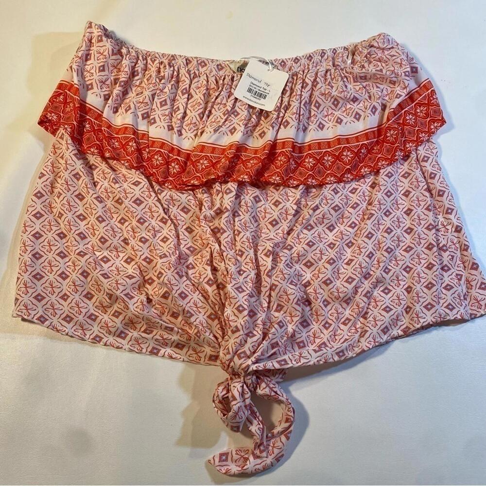 NWT Davi and Dani Size L Red and Blue Diamond Boho Print Tie Front Tube Top